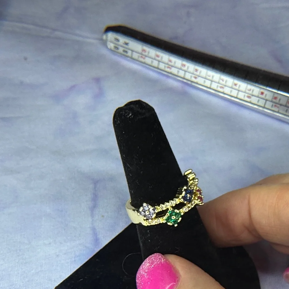 Gold-Tone Multicolor Gemstone Accent Ring - Women's Fashion Jewelry - Picture 2 of 4